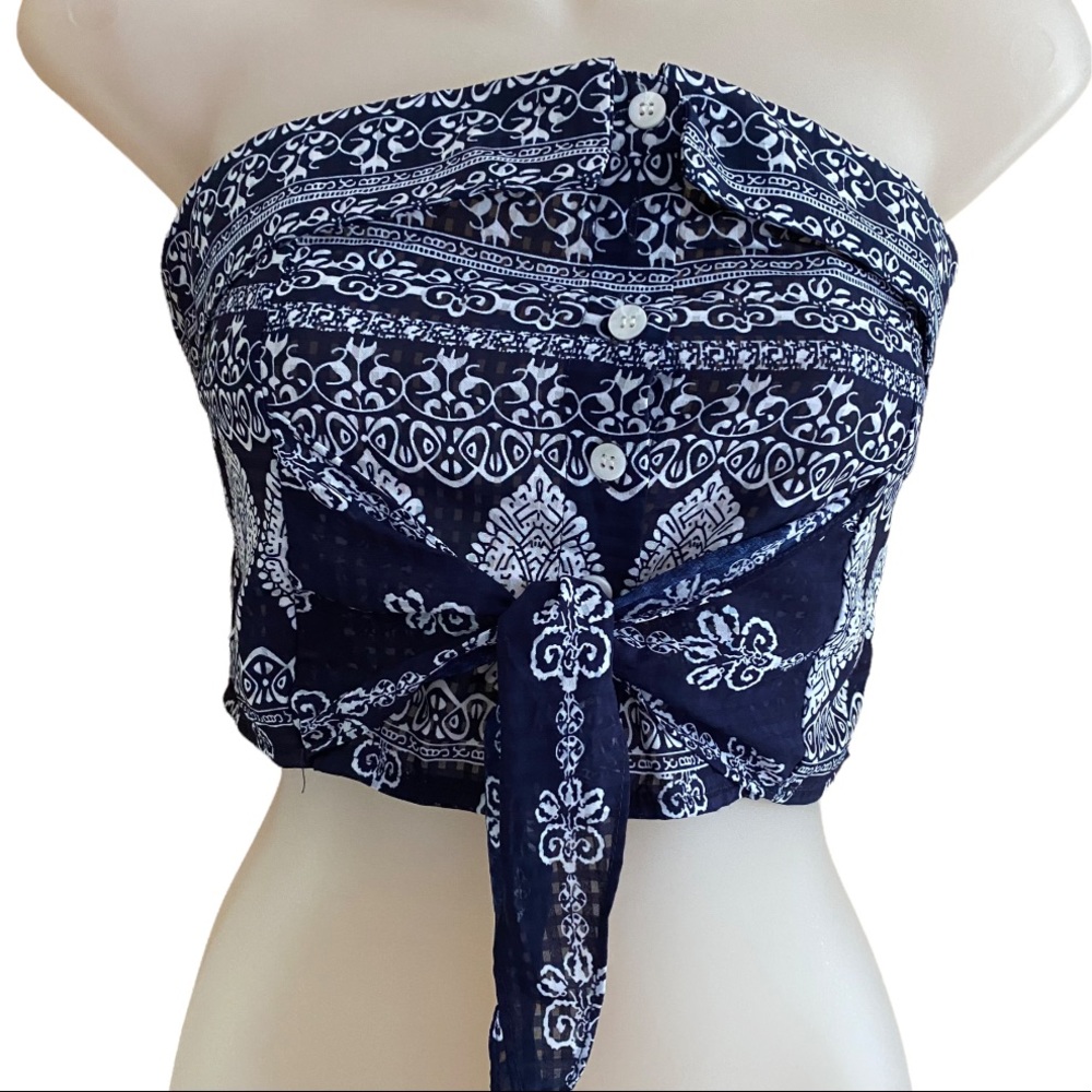L’Atiste by Amy • Blue Bandana Button Detail Self Tie Crop Top
